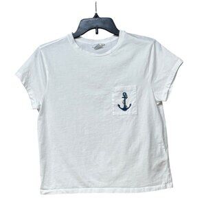 Cynthia Rowley Beaded Anchor patch packet Detail Box Tee, White, Sz. XS